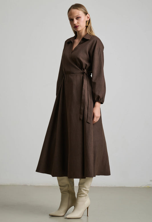 Φόρεμα Midi Κρουαζέ με Μακριά Μανίκια