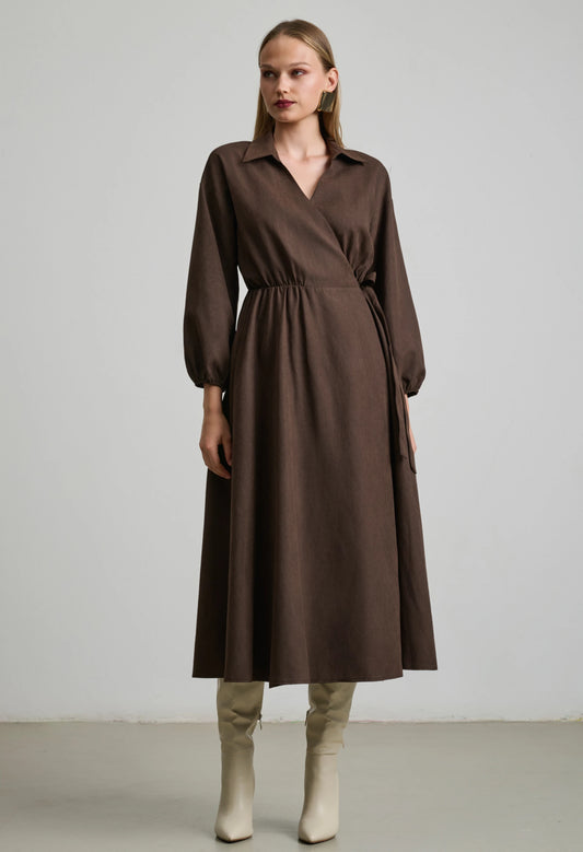 Φόρεμα  Midi Κρουαζέ με Μακριά Μανίκια