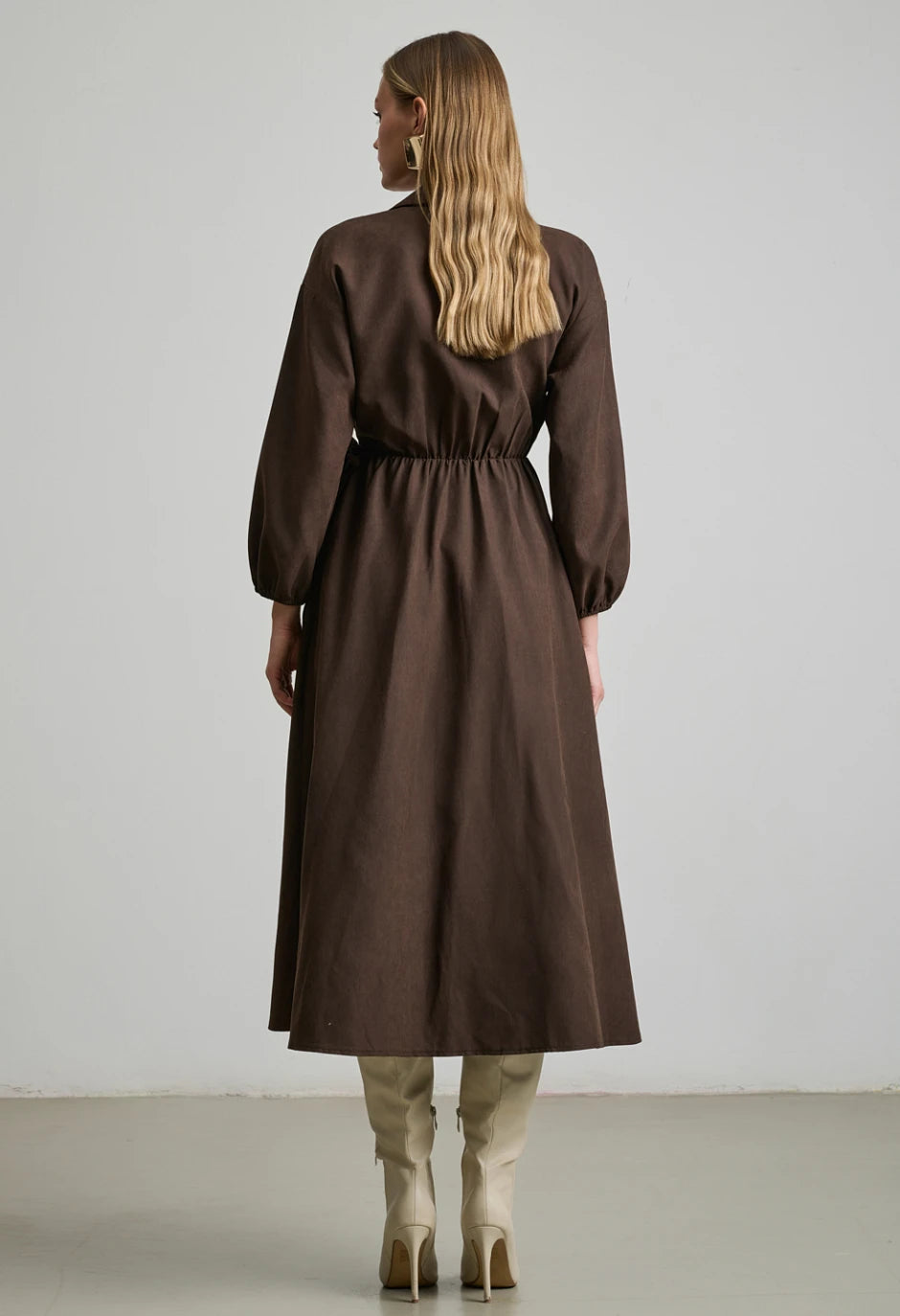 Φόρεμα  Midi Κρουαζέ με Μακριά Μανίκια