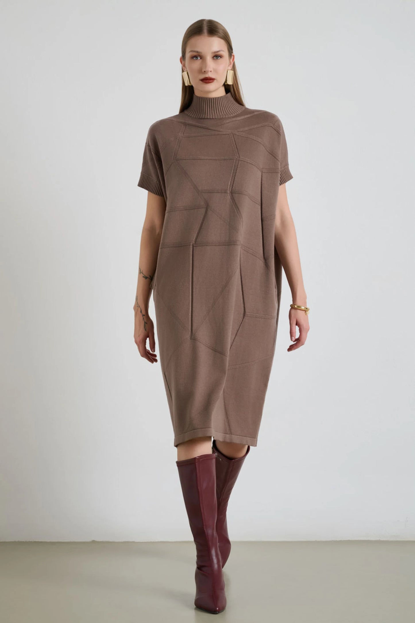 Φόρεμα Oversized Πλεκτό με Ανάγλυφο Σχέδιο