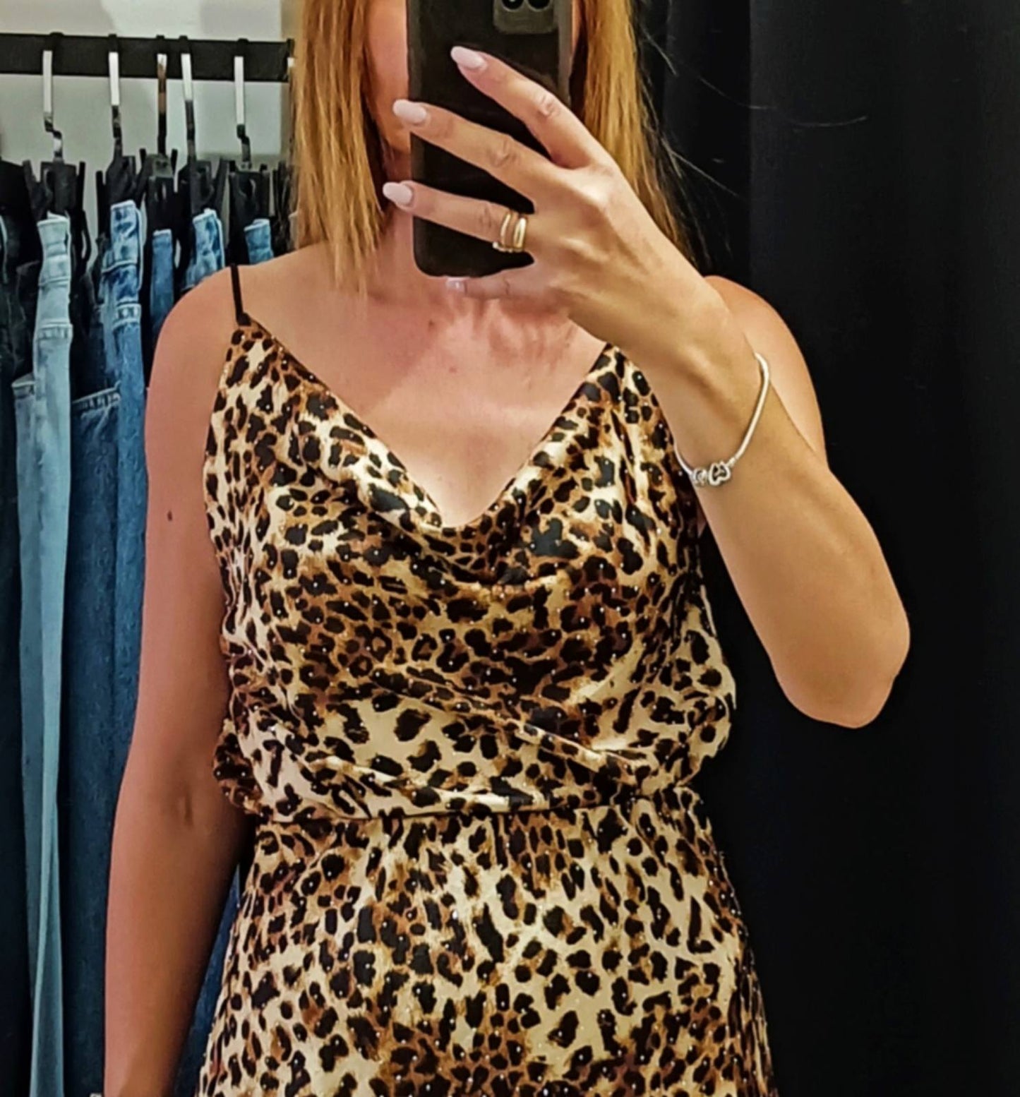 Μπλούζα Ντραπέ Λεοπάρ με Στράς Σε Σατέν – OLBI