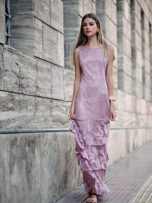 Φόρεμα με Βολάν Ροζ