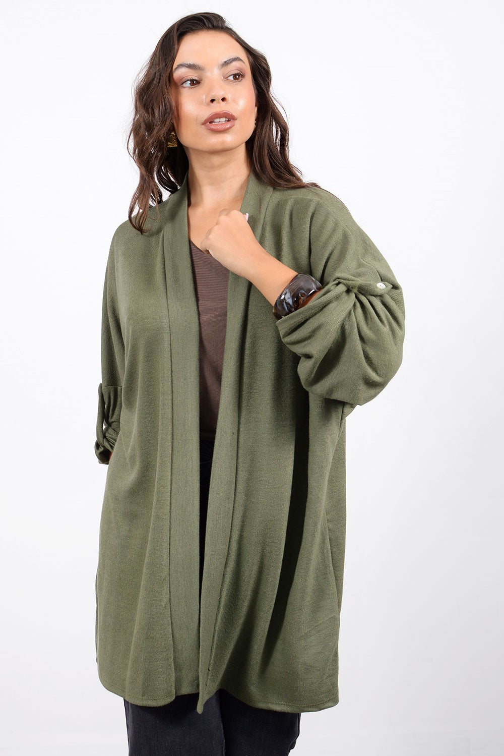 Πλεκτή Ζακέτα Χακί